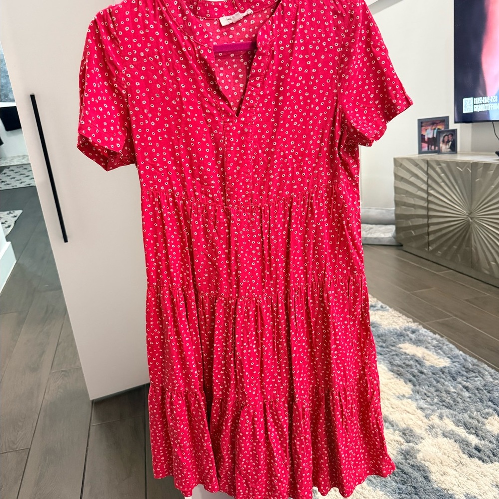 beachlunchlounge RED Floral Tiered Short-Sleeve Dress